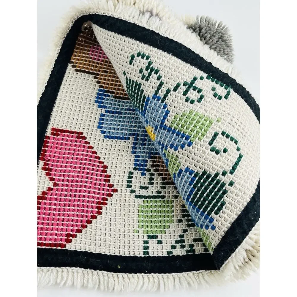 Vintage Latch Hook Rug Wall Hanging Bears Heart Completed Finished #4381 Baby Mo